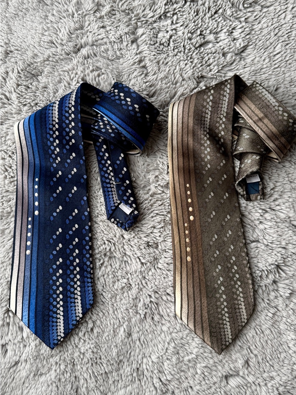 Vintage Pierre Cardin Blue and Olive Patterned Silk Ties Lot 3.75"